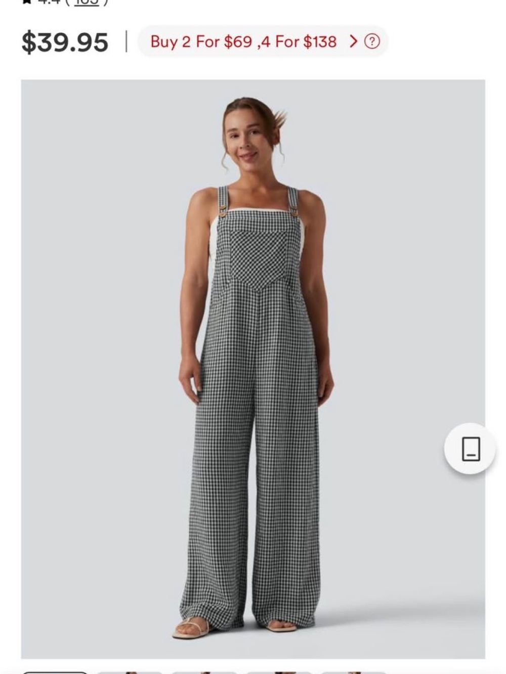 Halara Woven Gingham Wide-Leg Jumpsuit - Black/White